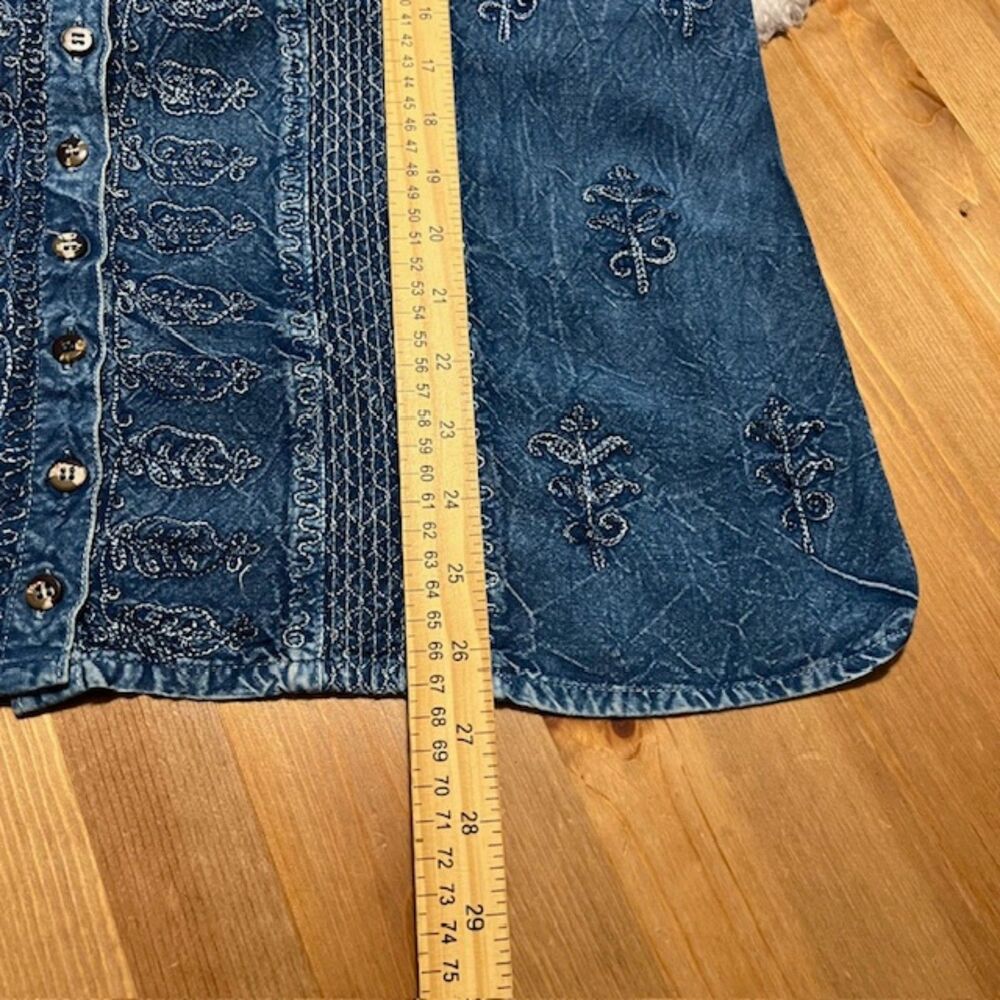 Raya Sun Womens Blue Chambray Cropped Cotton Rayon Pant Set Elastic Waist Sz 2X - Picture 9 of 14